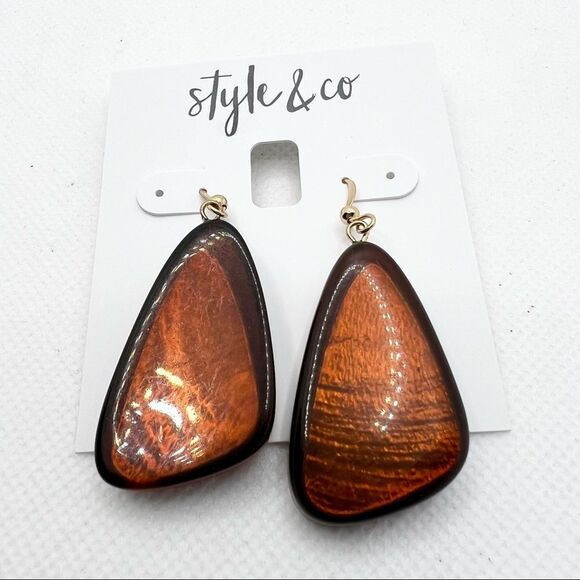 New Style & Co Brown Resin Drop Dangle Earrings - Picture 1 of 8